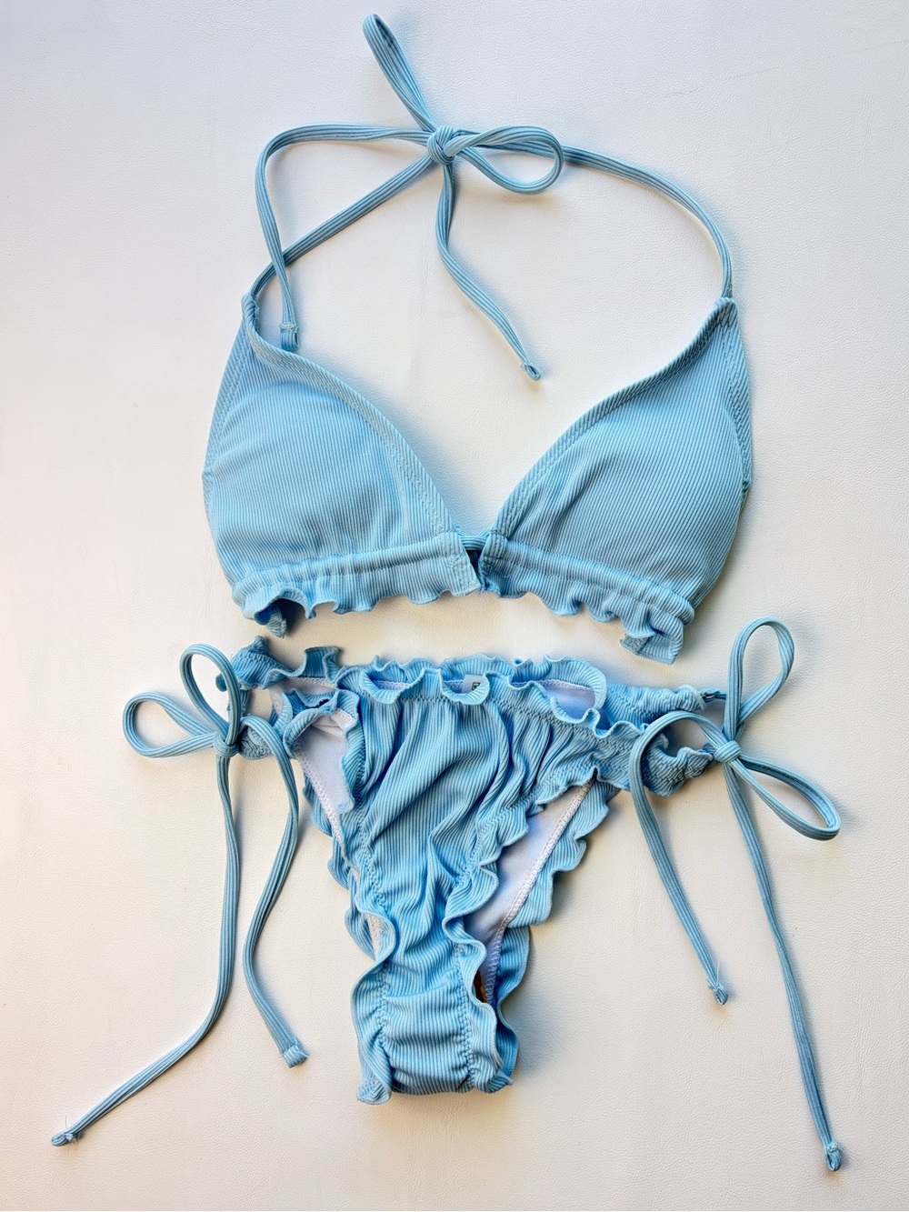 🌼Shein Light Blue Ruffle Tie-Side Bikini Swim Set🌼